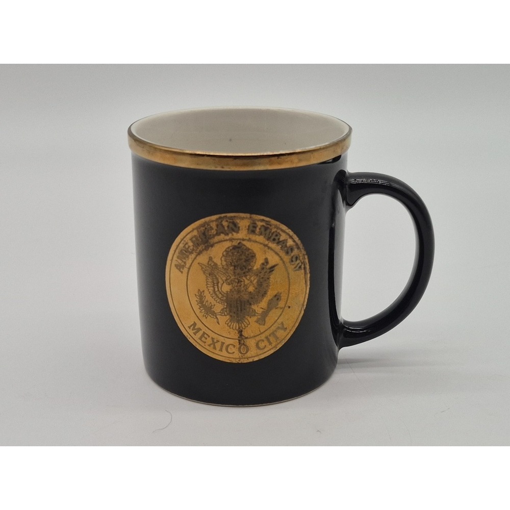 American Embassy Mexico City Gold Seal Navy Blue Mug Coffee Cup USA